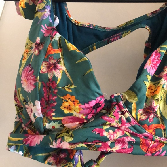 Green floral Jessica Simpson bikini- top M bottom L - Picture 5 of 7